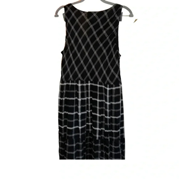 J. Jill Black White Mixed Print Plaid Print Midi Dress Size Large Petite - Picture 2 of 10